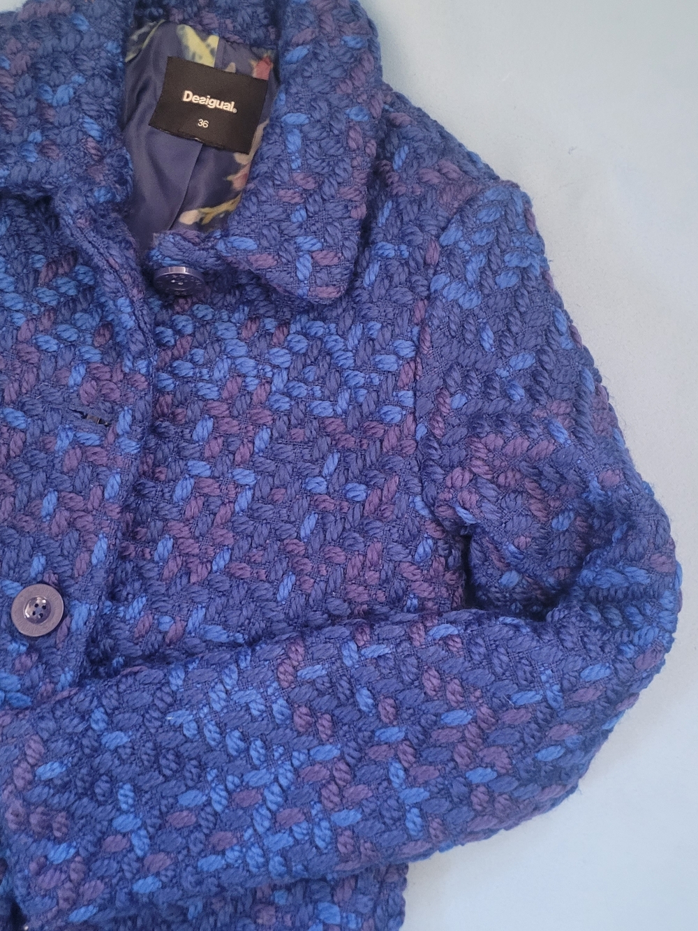 Desigual Women's Blue Textured Button-Front Coat - Picture 2 of 15